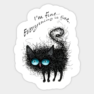 Scruffy Funny Black Cat Sticker